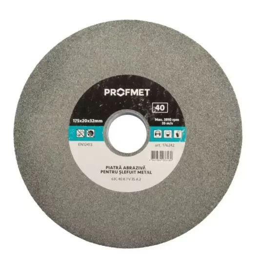 Piatra abraziva 175x20x32mm p/u slefuit metal, pentru polizor de banc, 63С 40 К 7 V 35 А 2, verde Profmet