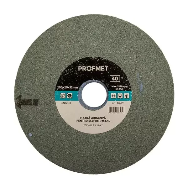 Piatra abraziva 200x20x32mm p/u slefuit metal, pentru polizor de banc, 63С 40 L 7 V 35 A 2, verde Profmet