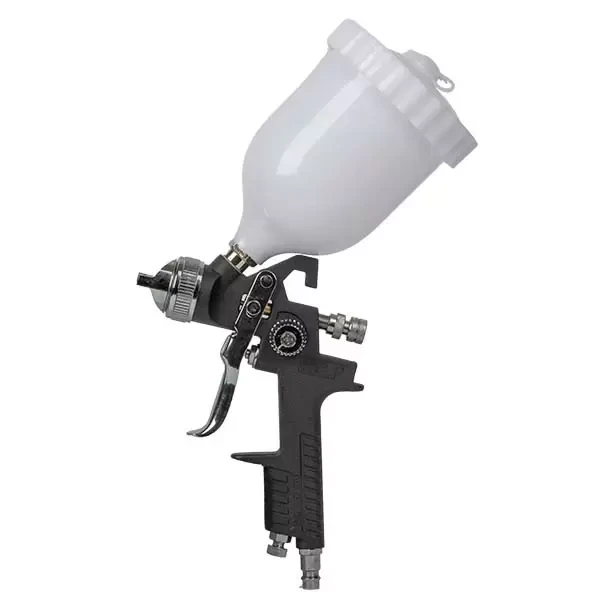 Pistol de vopsit pneumatic HVLP, aliment. fluid 100-220ml/min, cupa din plastic de sus 600ml Profmet
