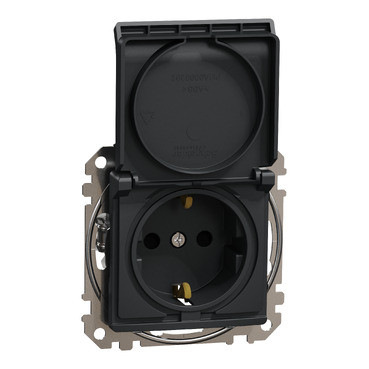 Priza ord cu capac 2P+E+obtur antracit SDD114023 Sedna Noua